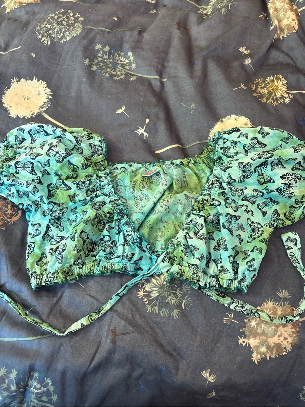 Gypsy rose butterfly patterned tie front top